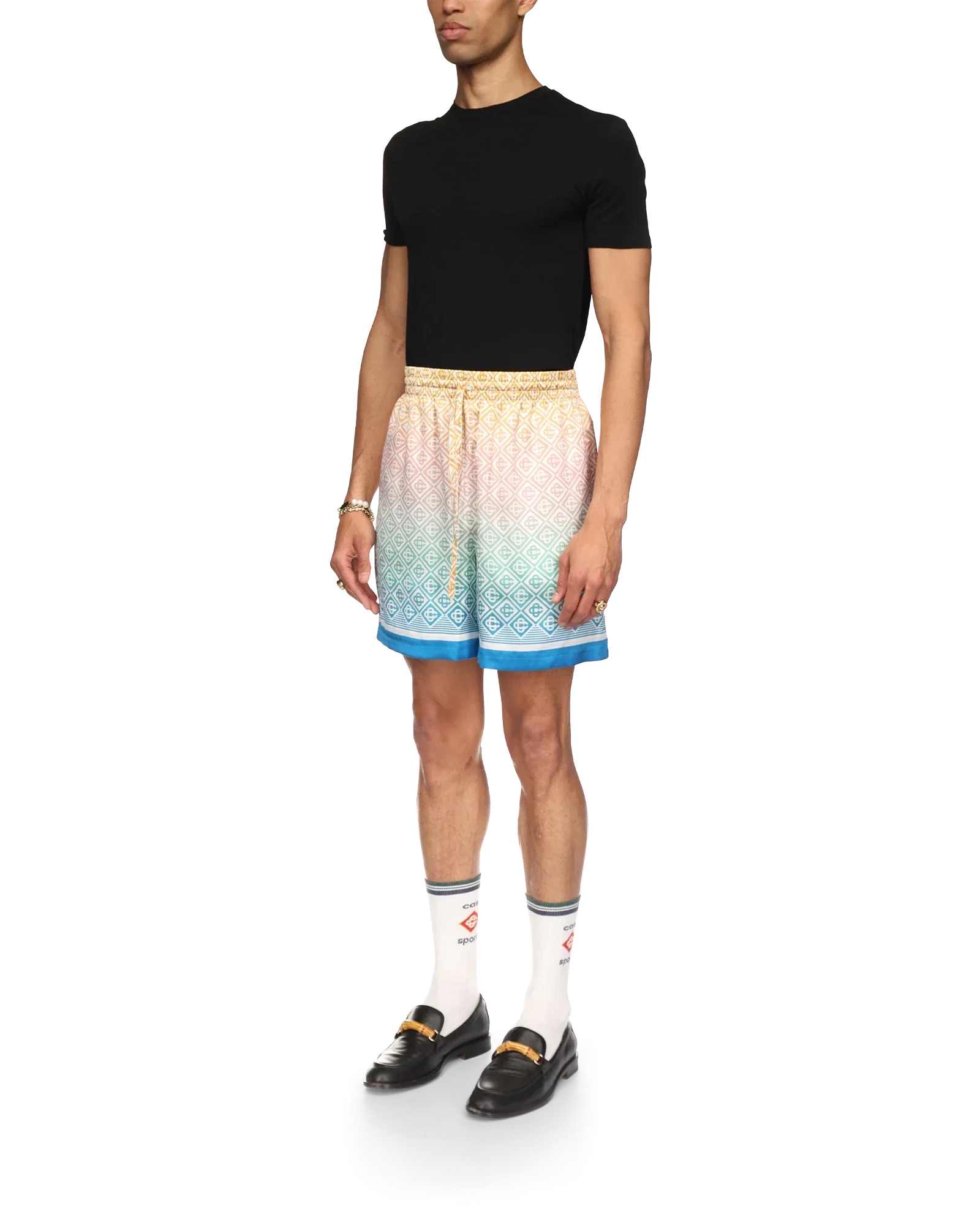 Pantalones cortos de seda con monograma degradado