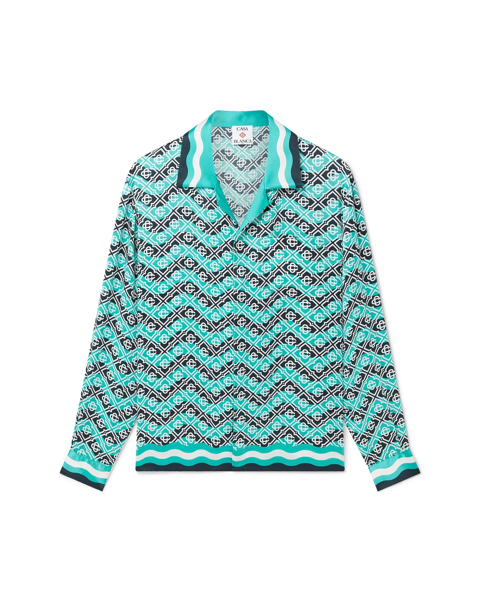Camisa de seda de manga larga con monograma ondulado