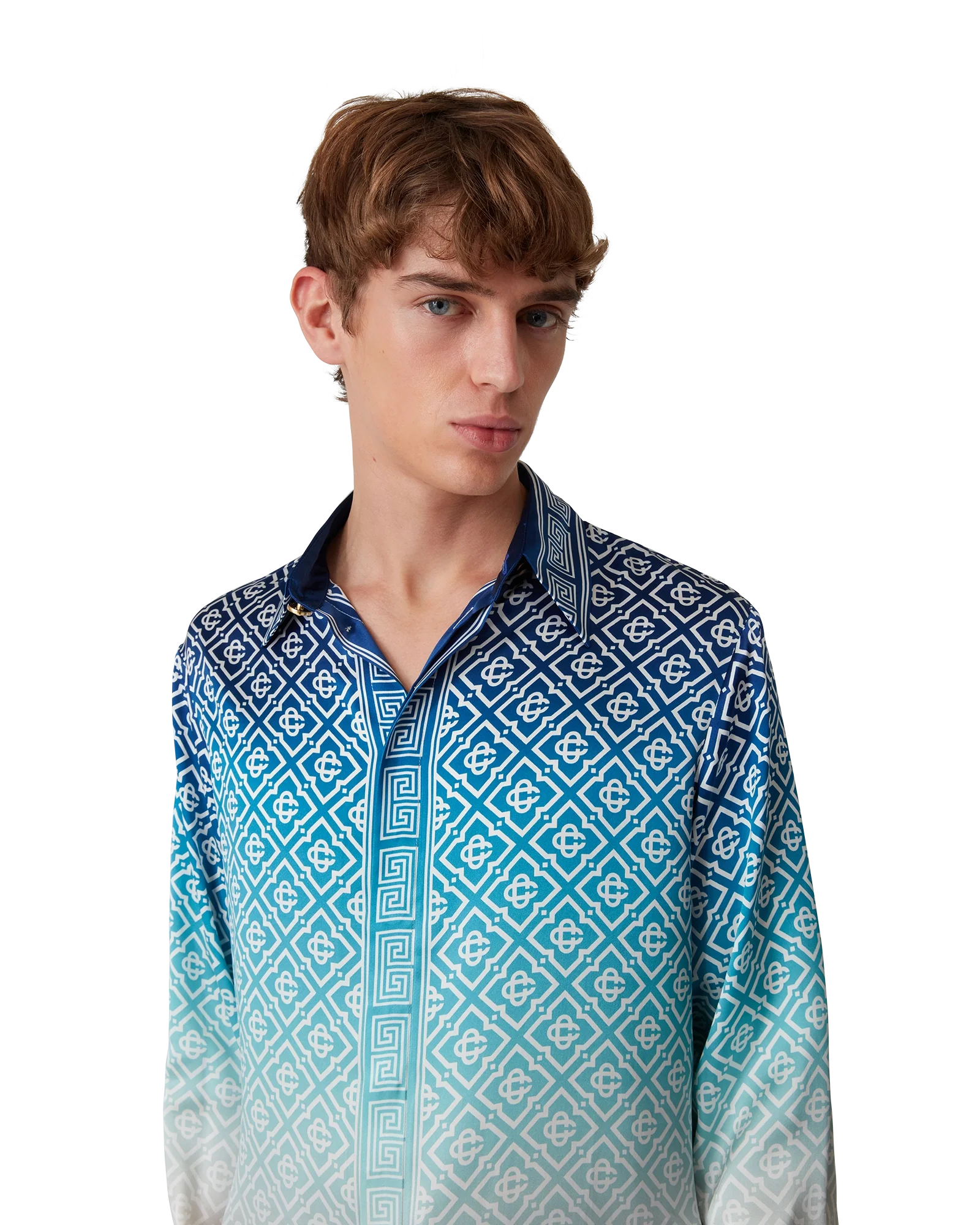 Camisa de seda de manga larga con degradado de jacquard