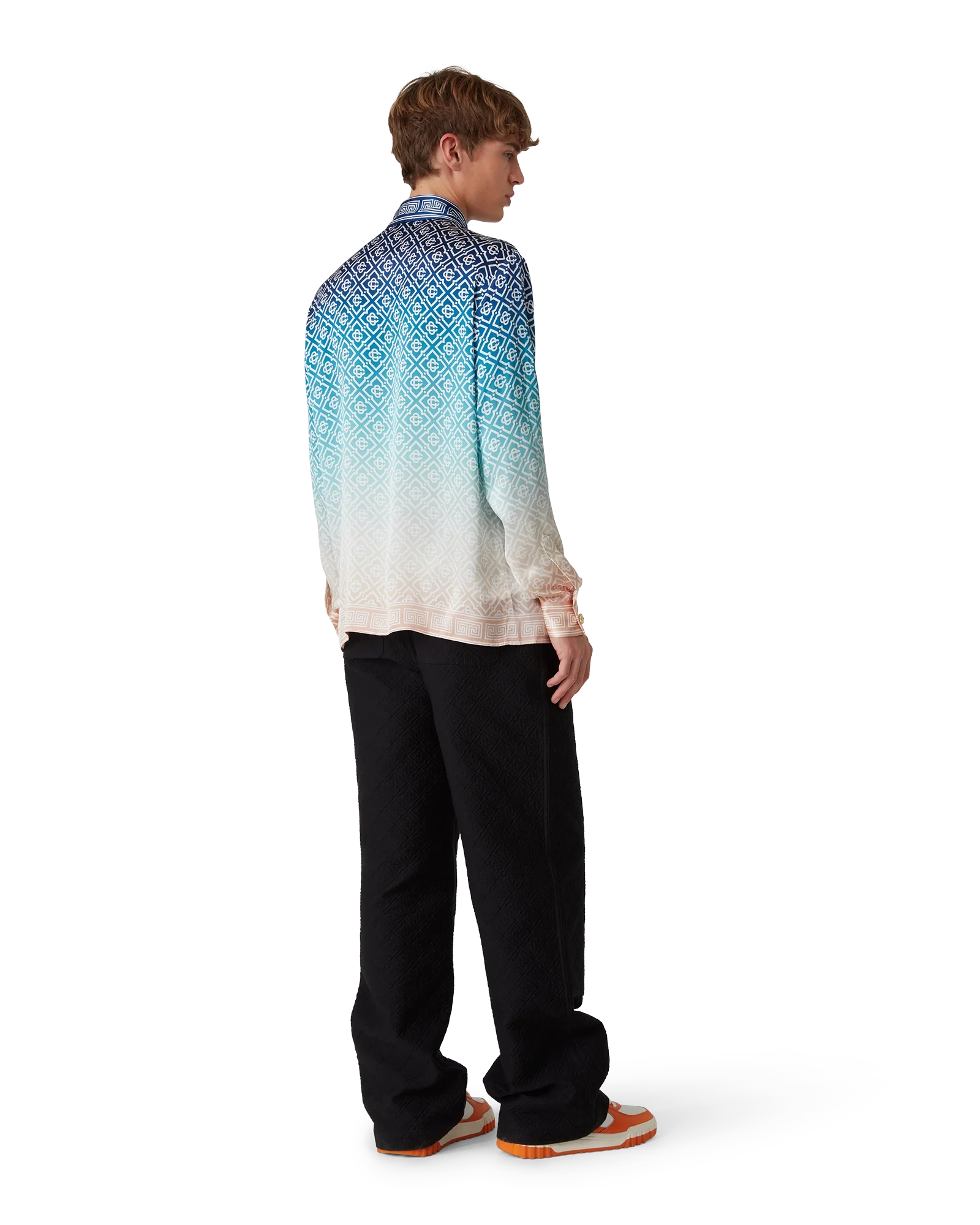 Camisa de seda de manga larga con degradado de jacquard