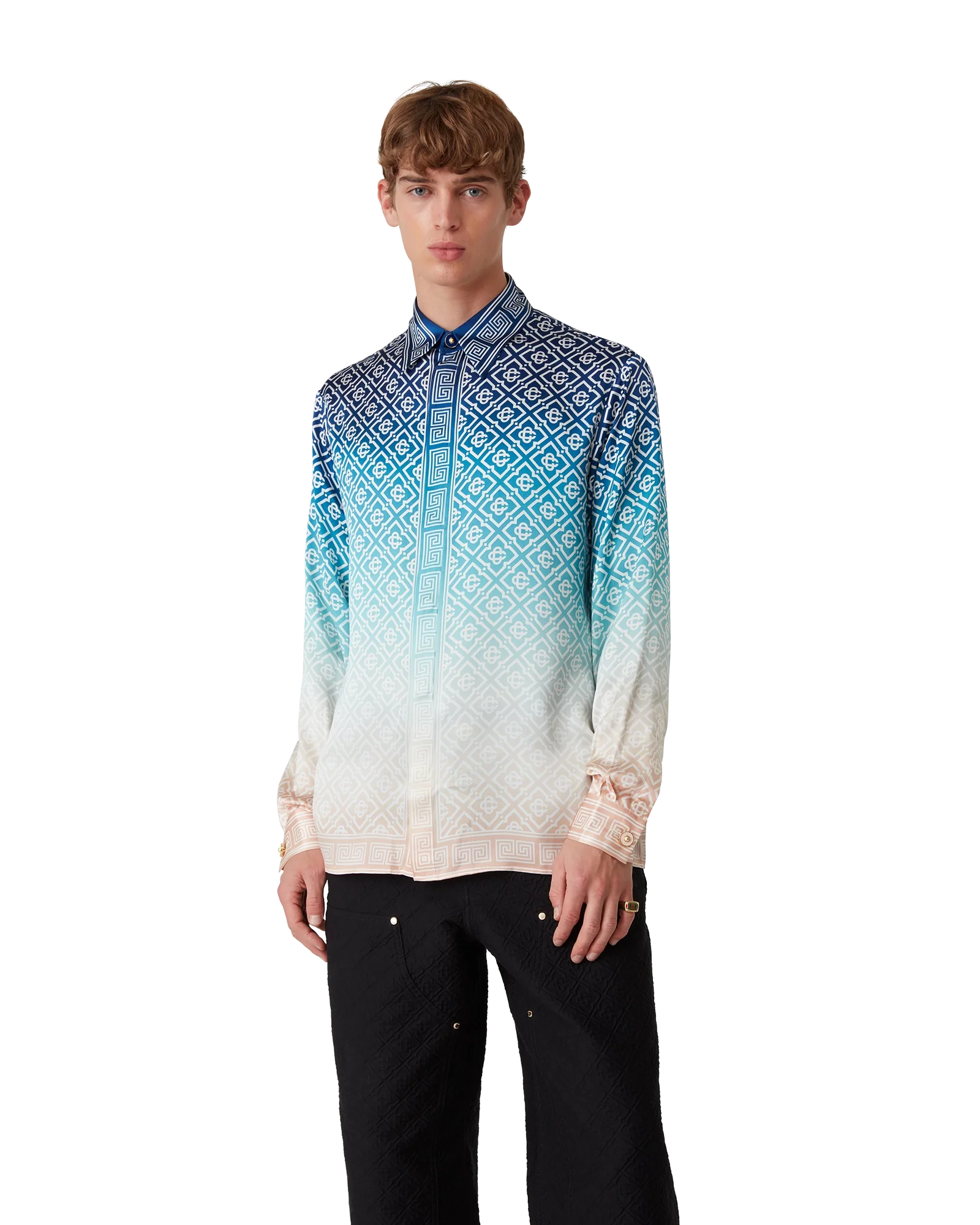 Camisa de seda de manga larga con degradado de jacquard