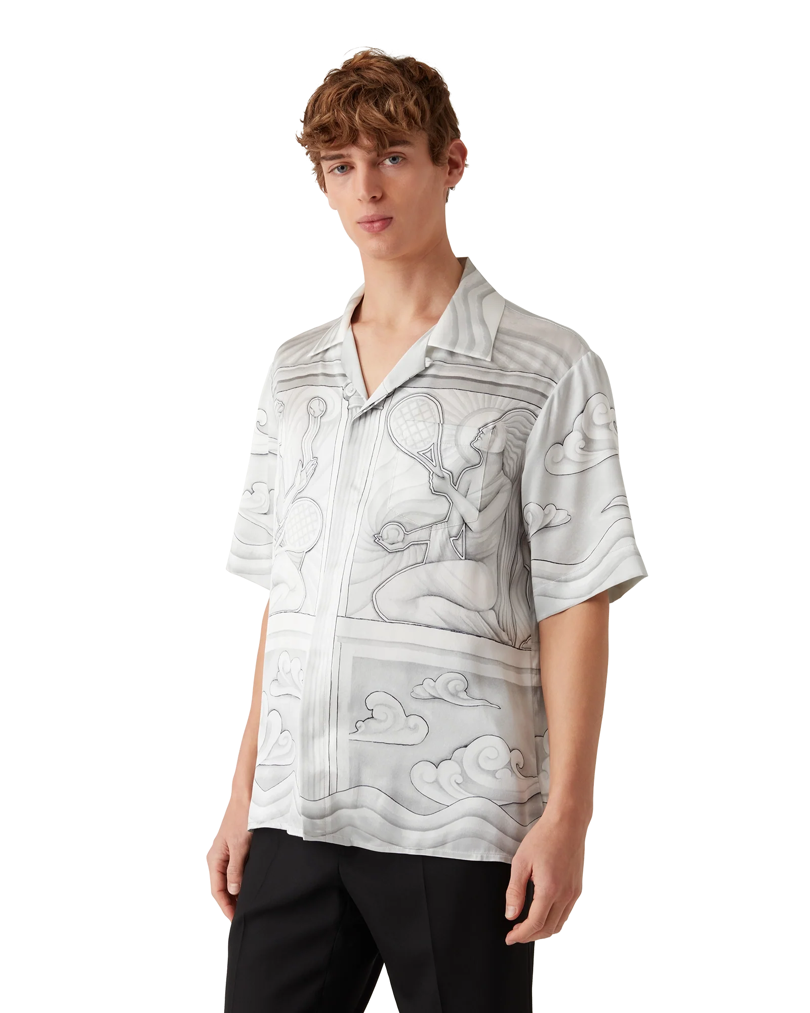 Camisa de seda de manga corta de piedra sagrada