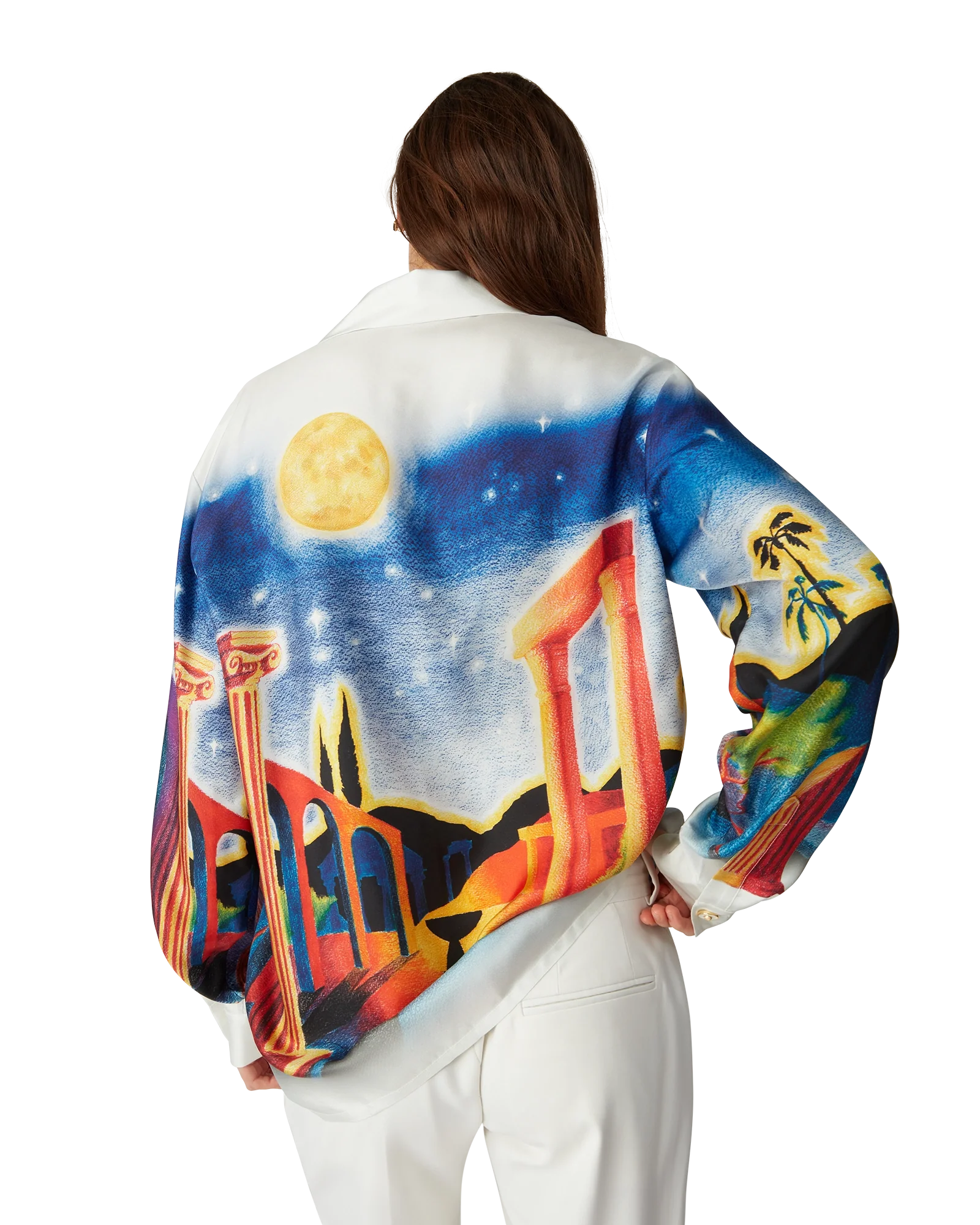 Midnight Acropolis Long Sleeve Silk Shirt