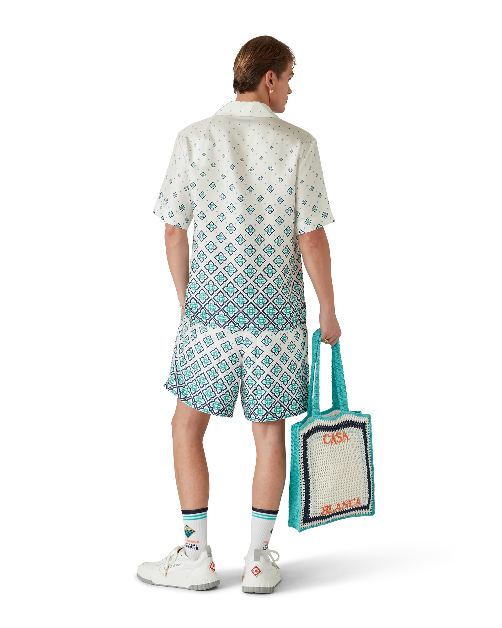 Camisa de seda de manga corta con monograma degradado