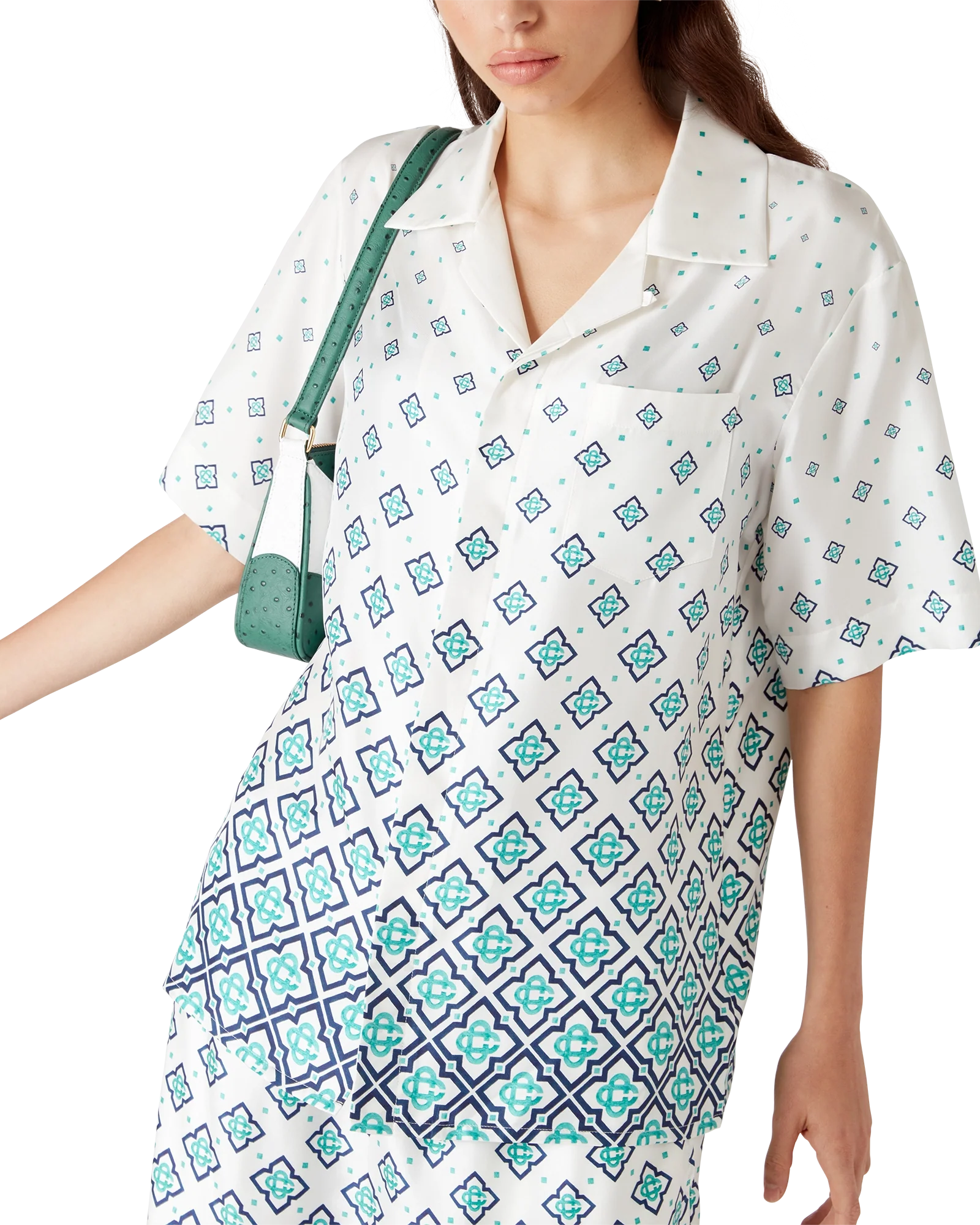 Camisa de seda de manga corta con monograma degradado