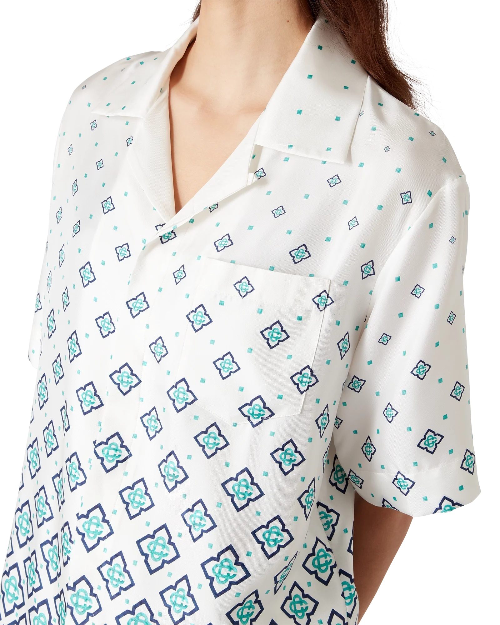 Camisa de seda de manga corta con monograma degradado