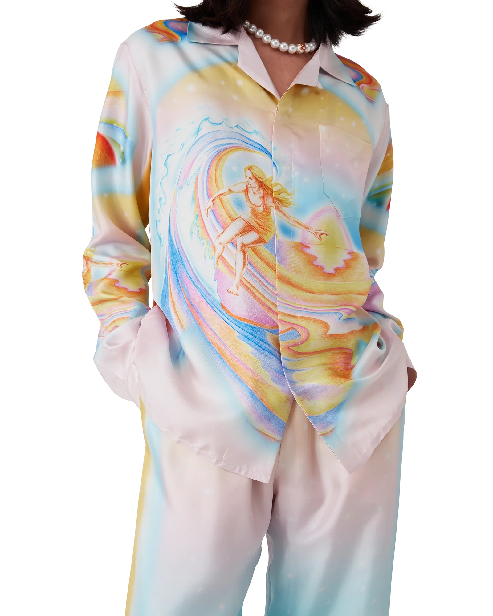 Camisa de seda de manga larga psicodélica Nirvana