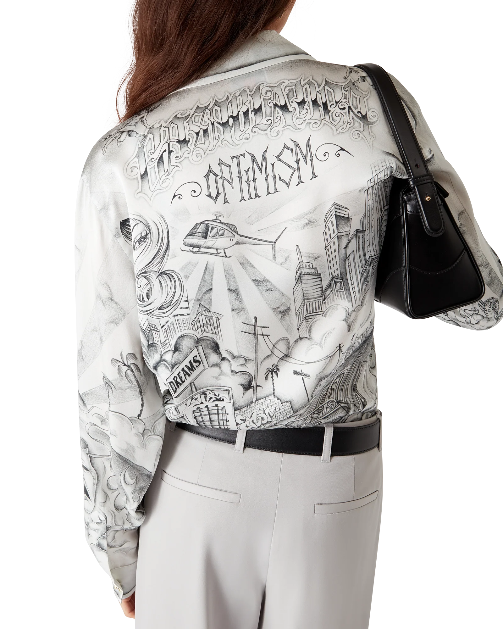 Camisa de seda de manga larga con tatuaje