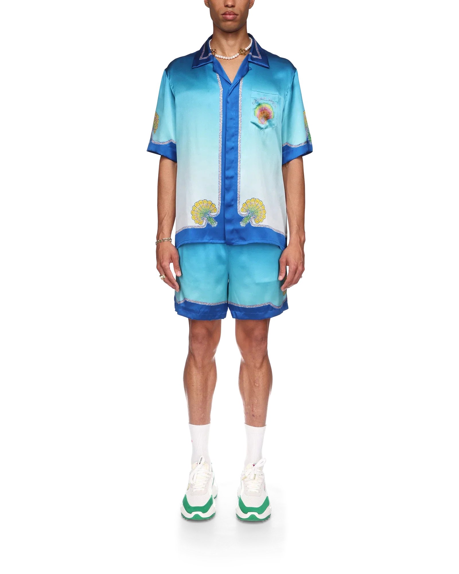 Camisa de seda con conchas de colores