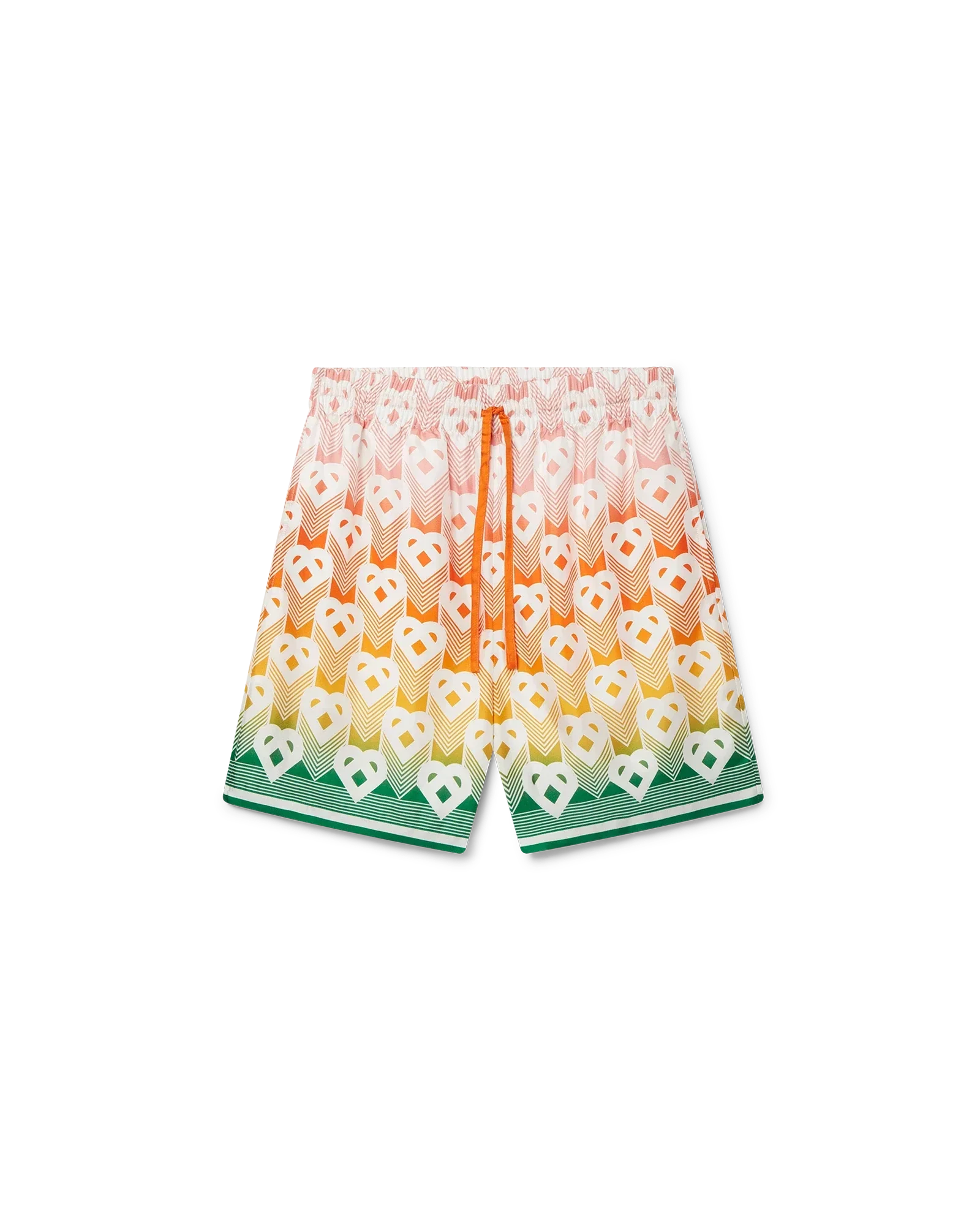 Pantalones cortos de seda con monograma de corazón degradado