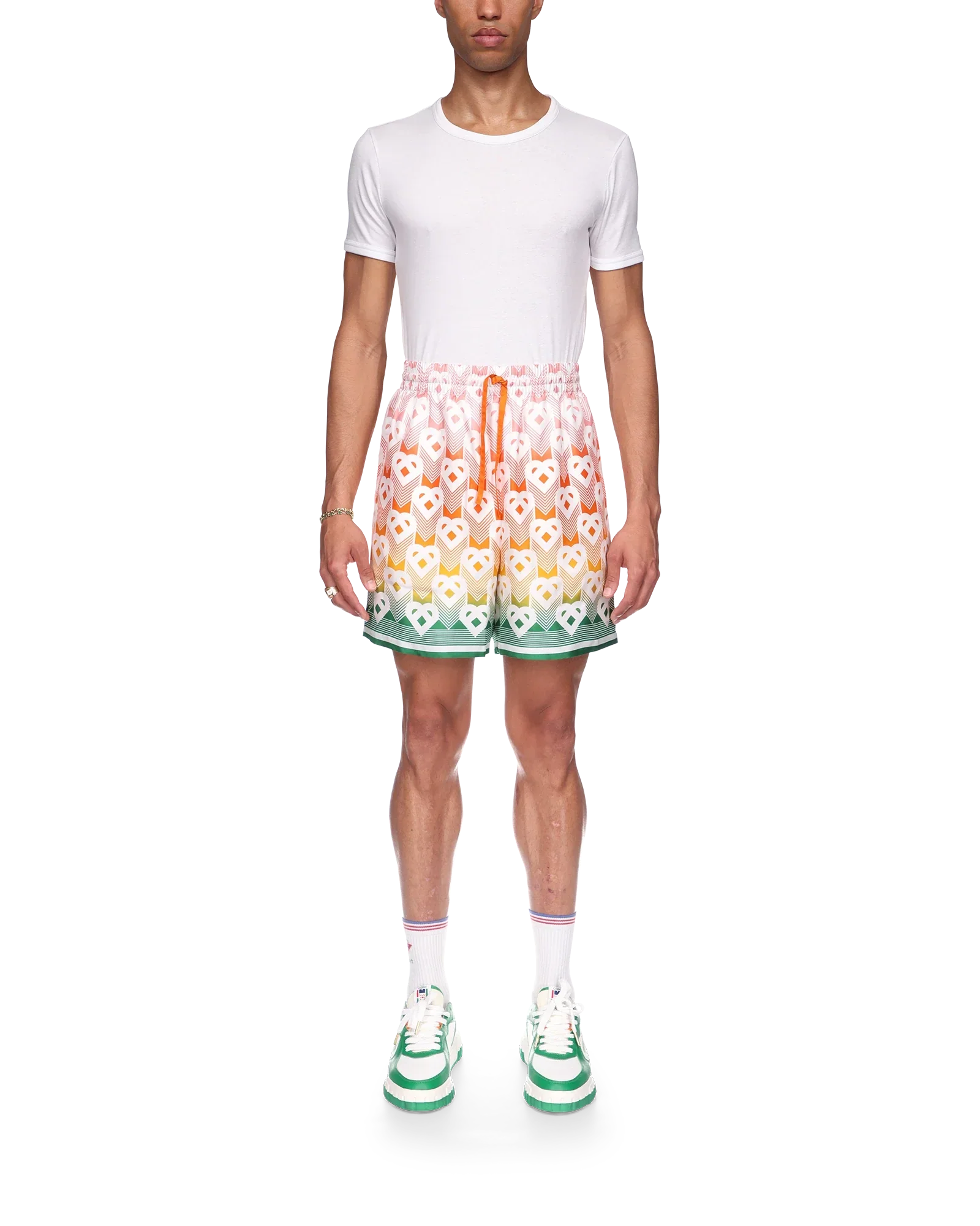 Pantalones cortos de seda con monograma de corazón degradado