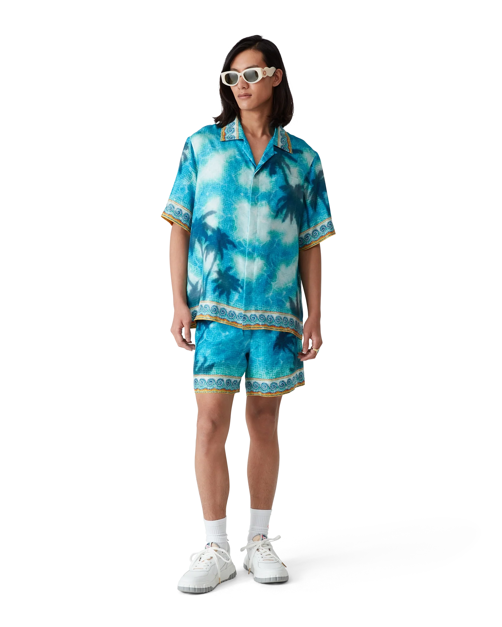 Camisa de seda de manga corta con emblema de piscina