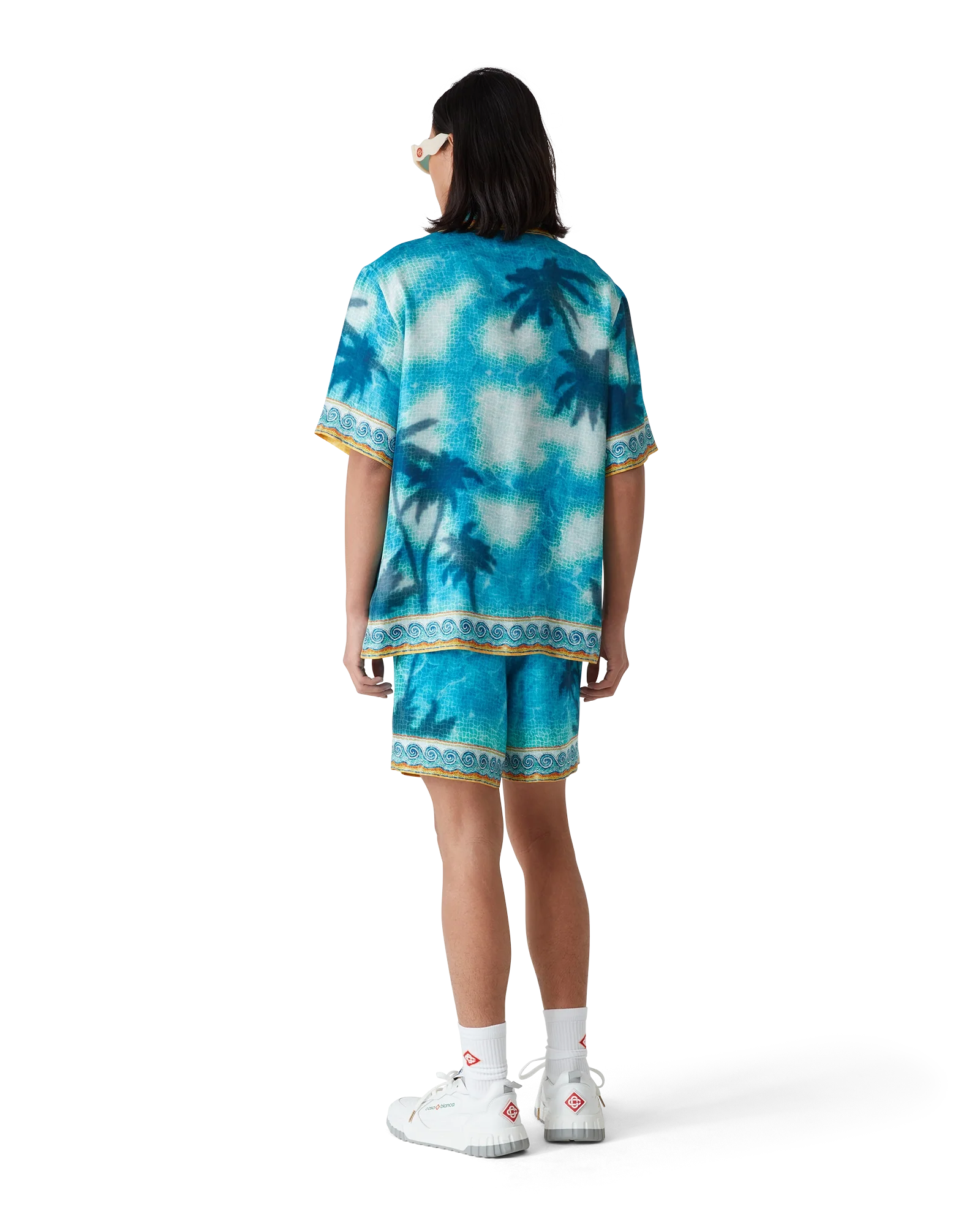 Camisa de seda de manga corta con emblema de piscina