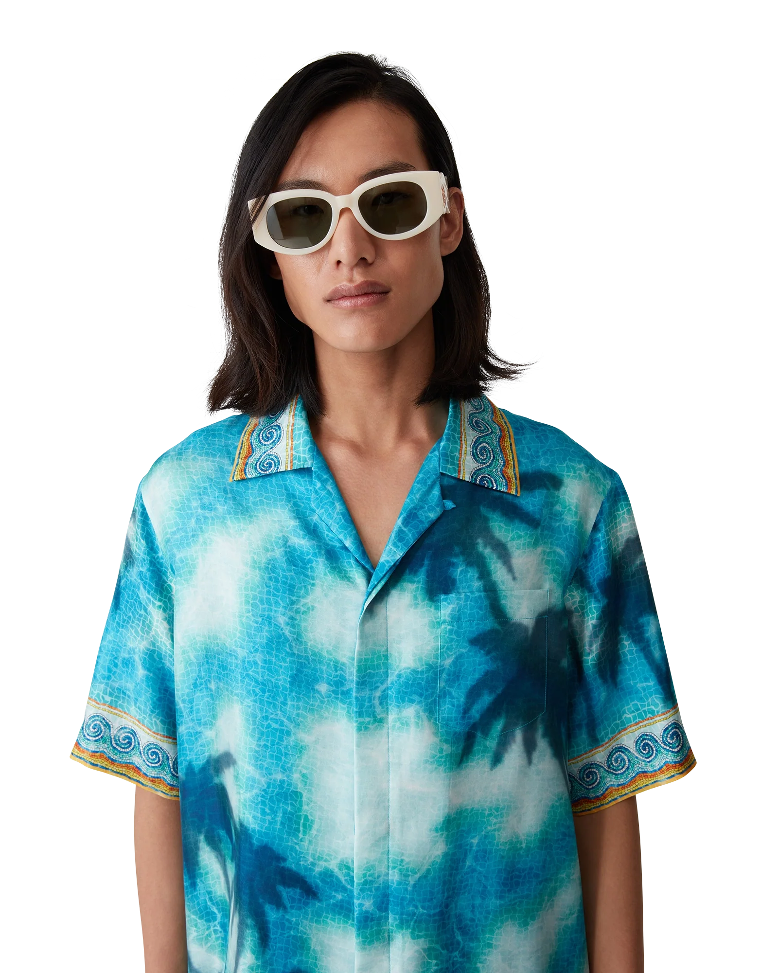 Camisa de seda de manga corta con emblema de piscina