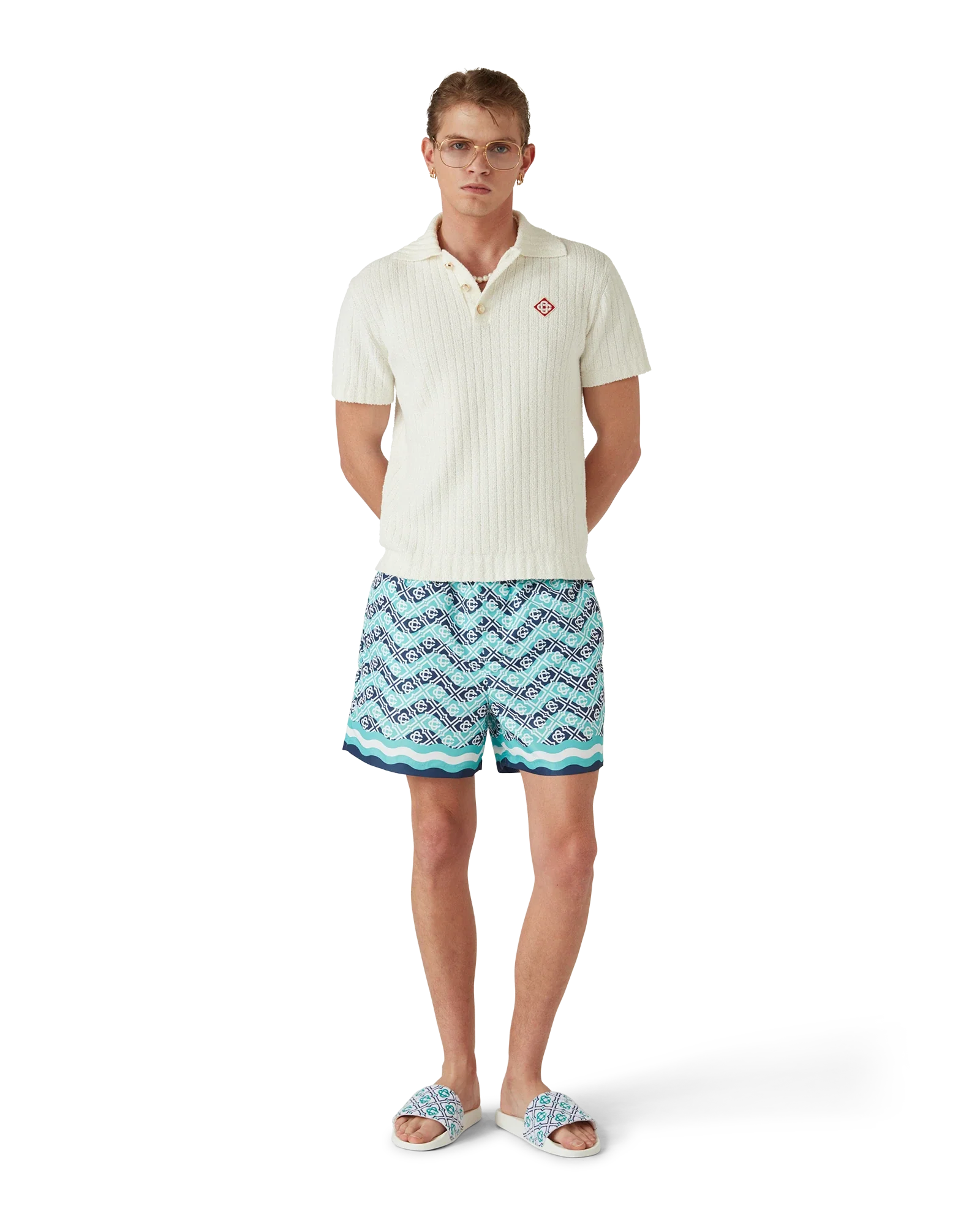 Shorts de baño con monograma de ondas