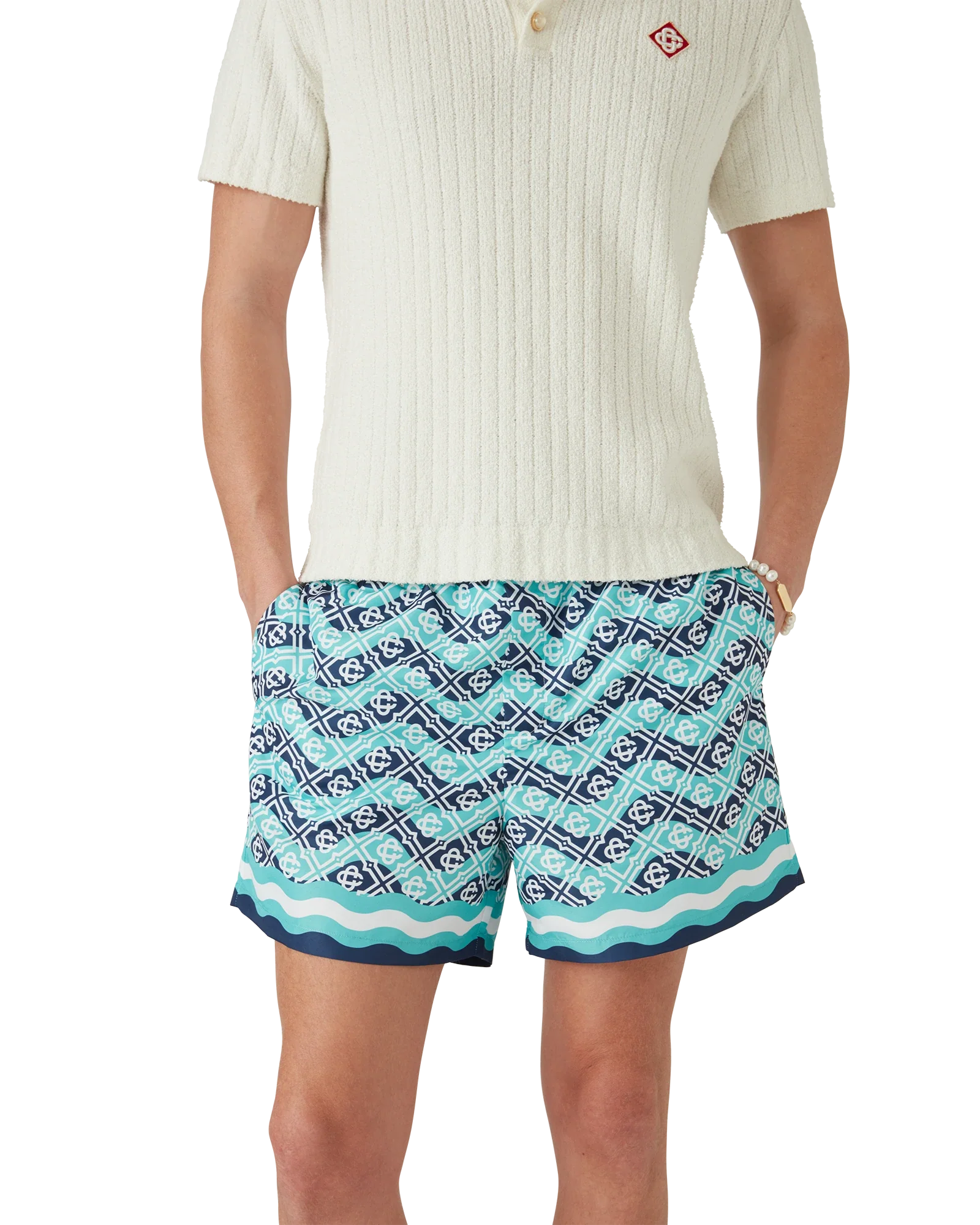Shorts de baño con monograma de ondas