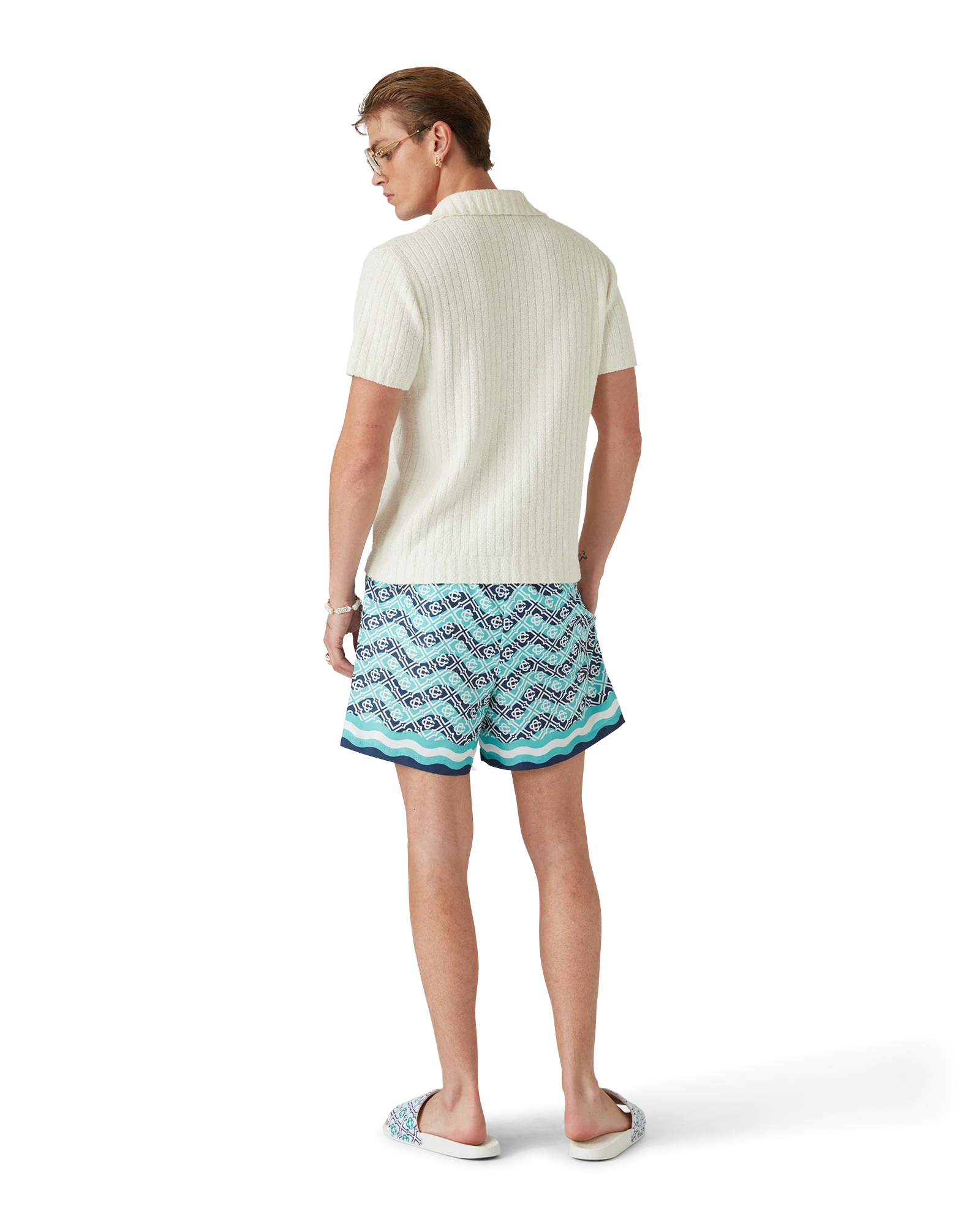 Shorts de baño con monograma de ondas