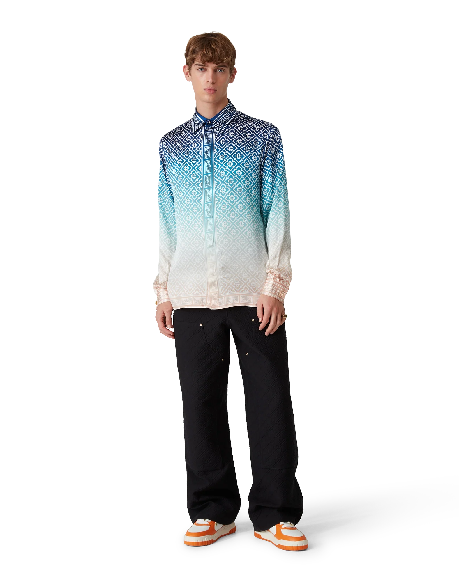Camisa de seda de manga larga con degradado de jacquard