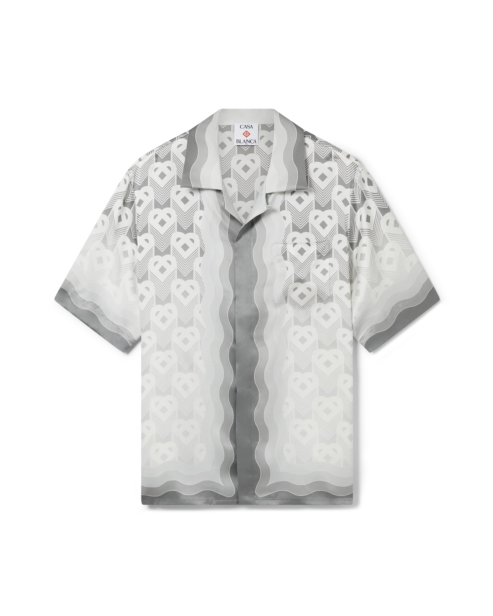 Camisa de seda de manga corta con monograma de corazón degradado