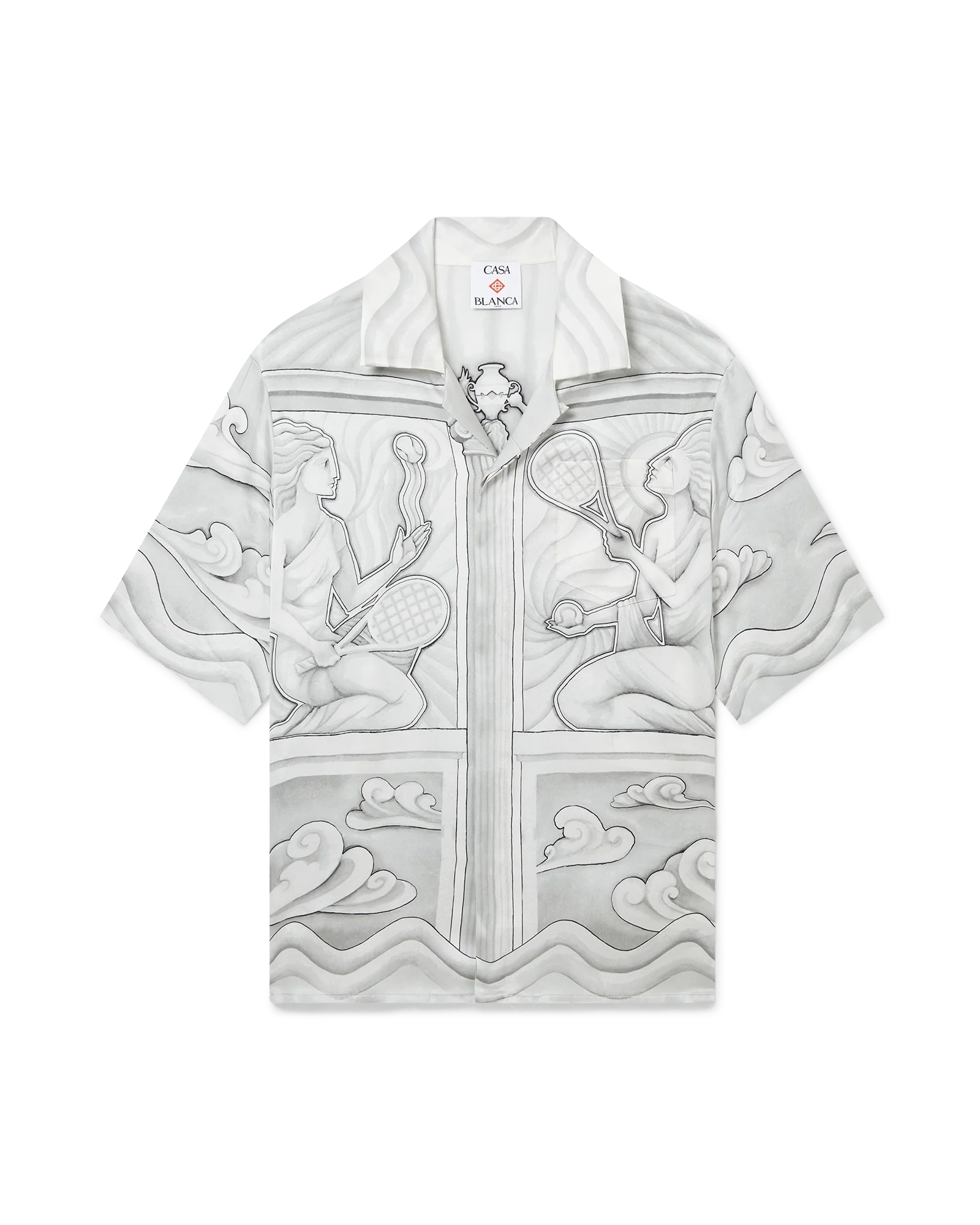 Camisa de seda de manga corta de piedra sagrada