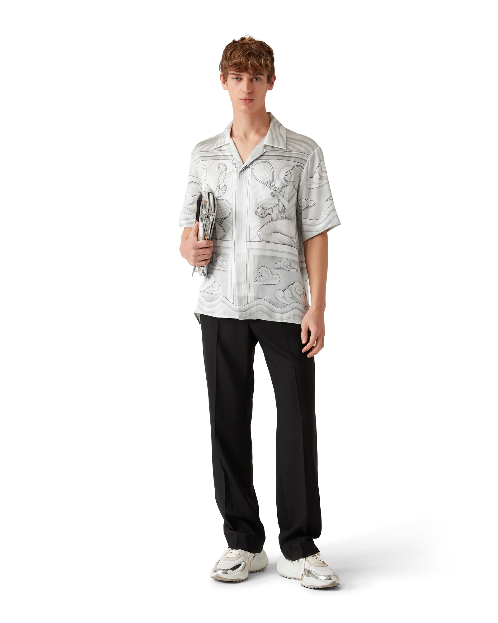 Camisa de seda de manga corta de piedra sagrada