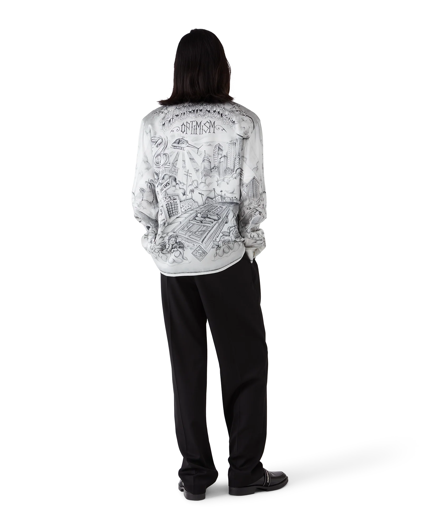 Camisa de seda de manga larga con tatuaje