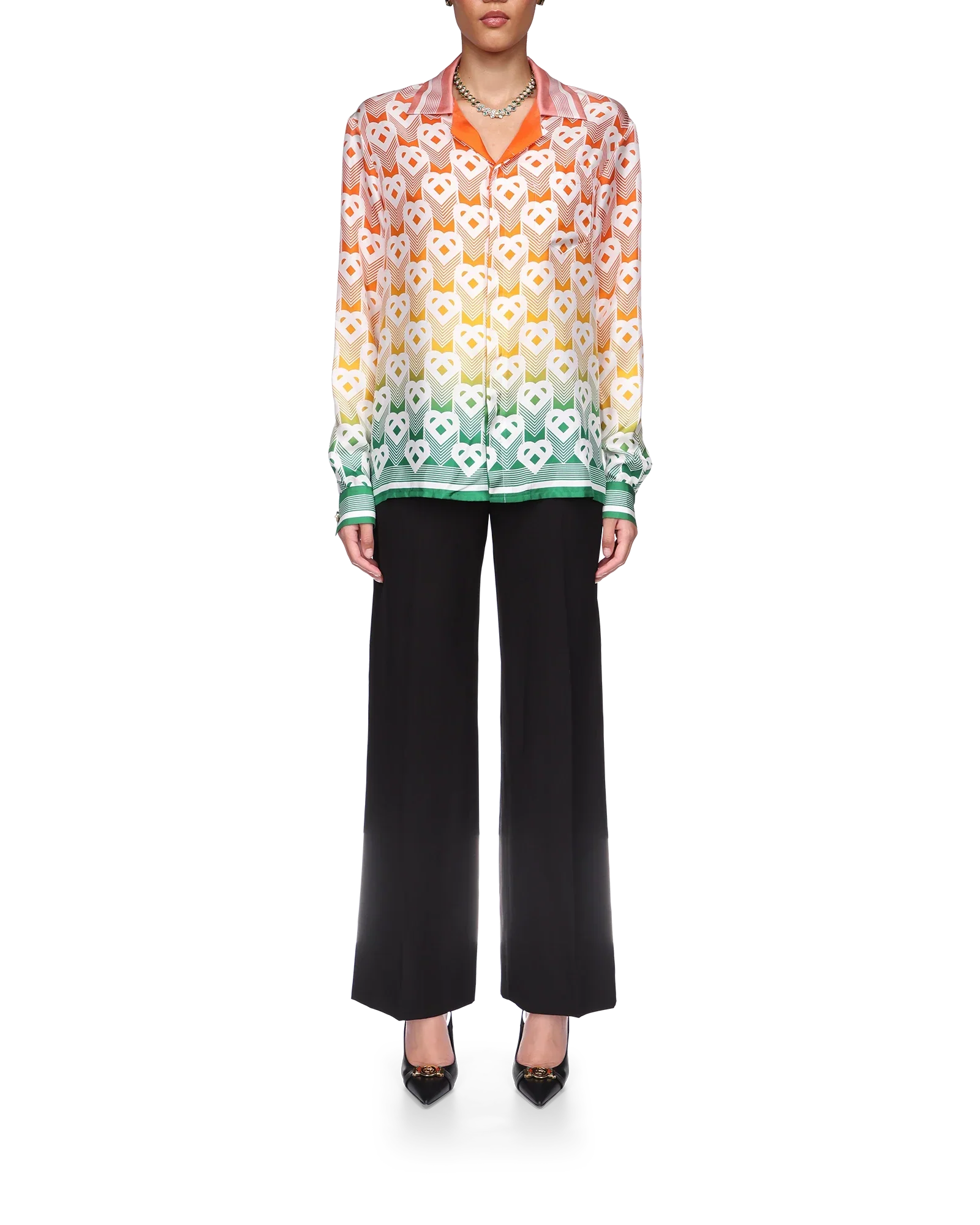 Camisa de seda con monograma de corazón degradado