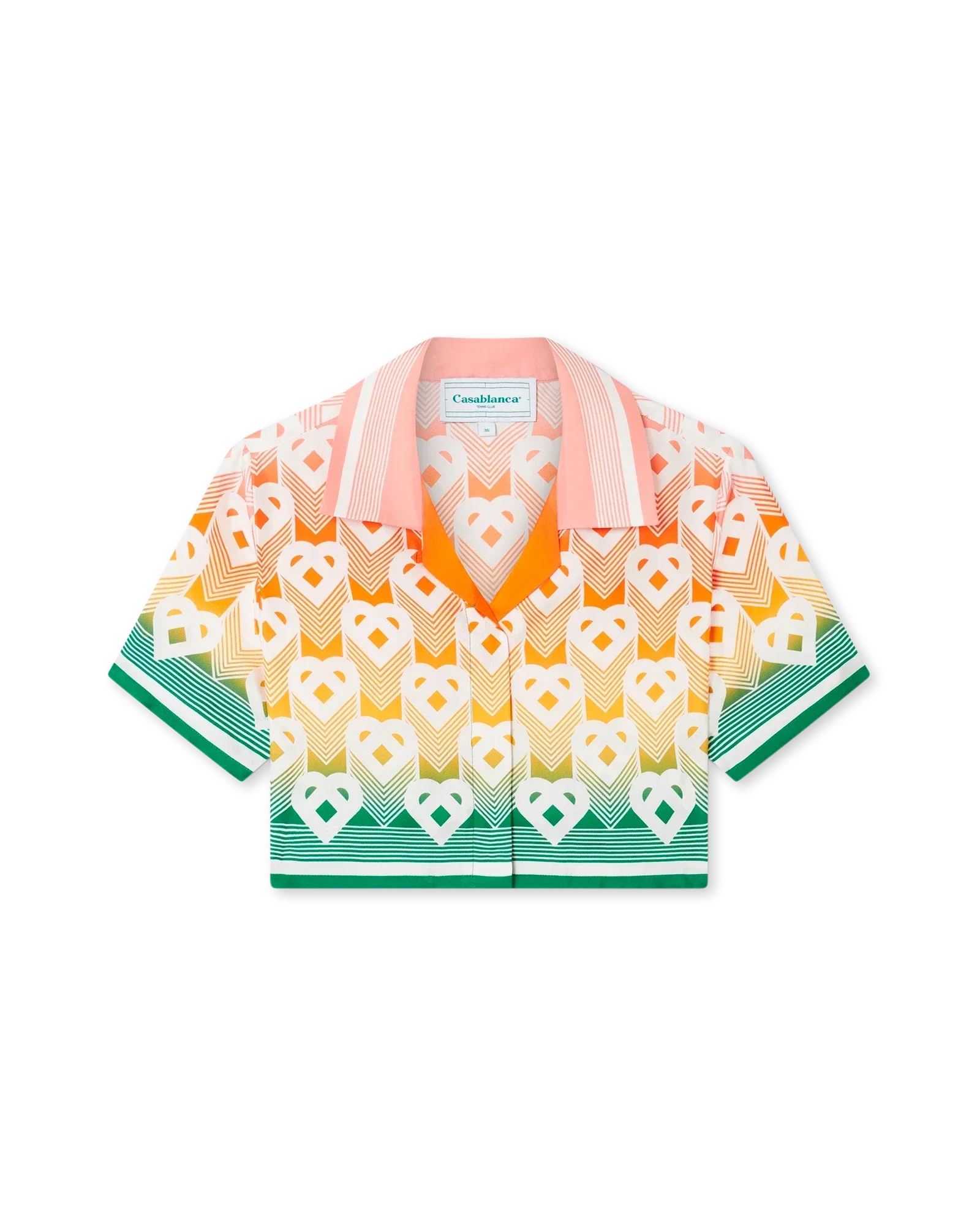 Camisa corta de seda con monograma de corazón degradado