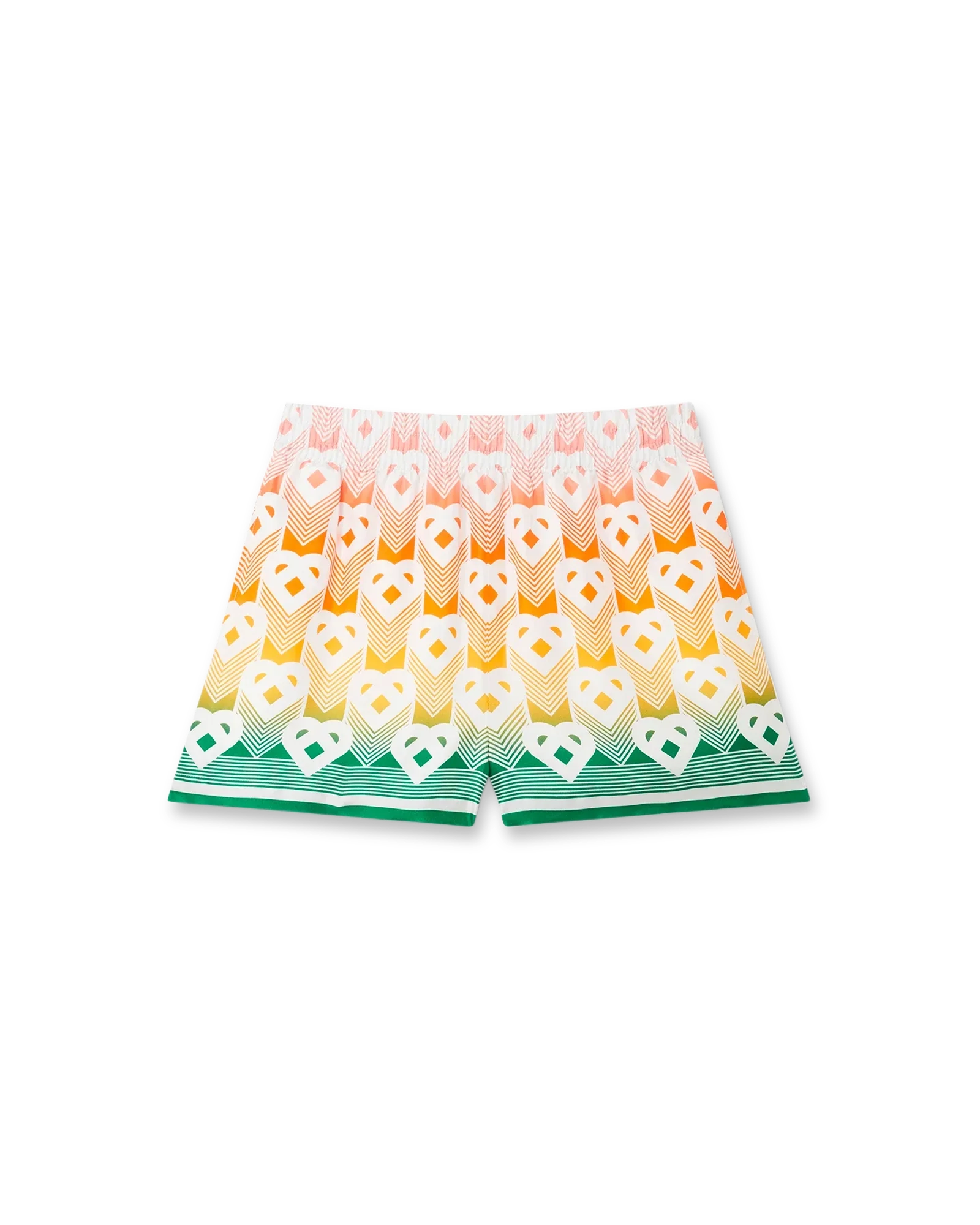 Pantalones cortos de seda con monograma de corazón degradado