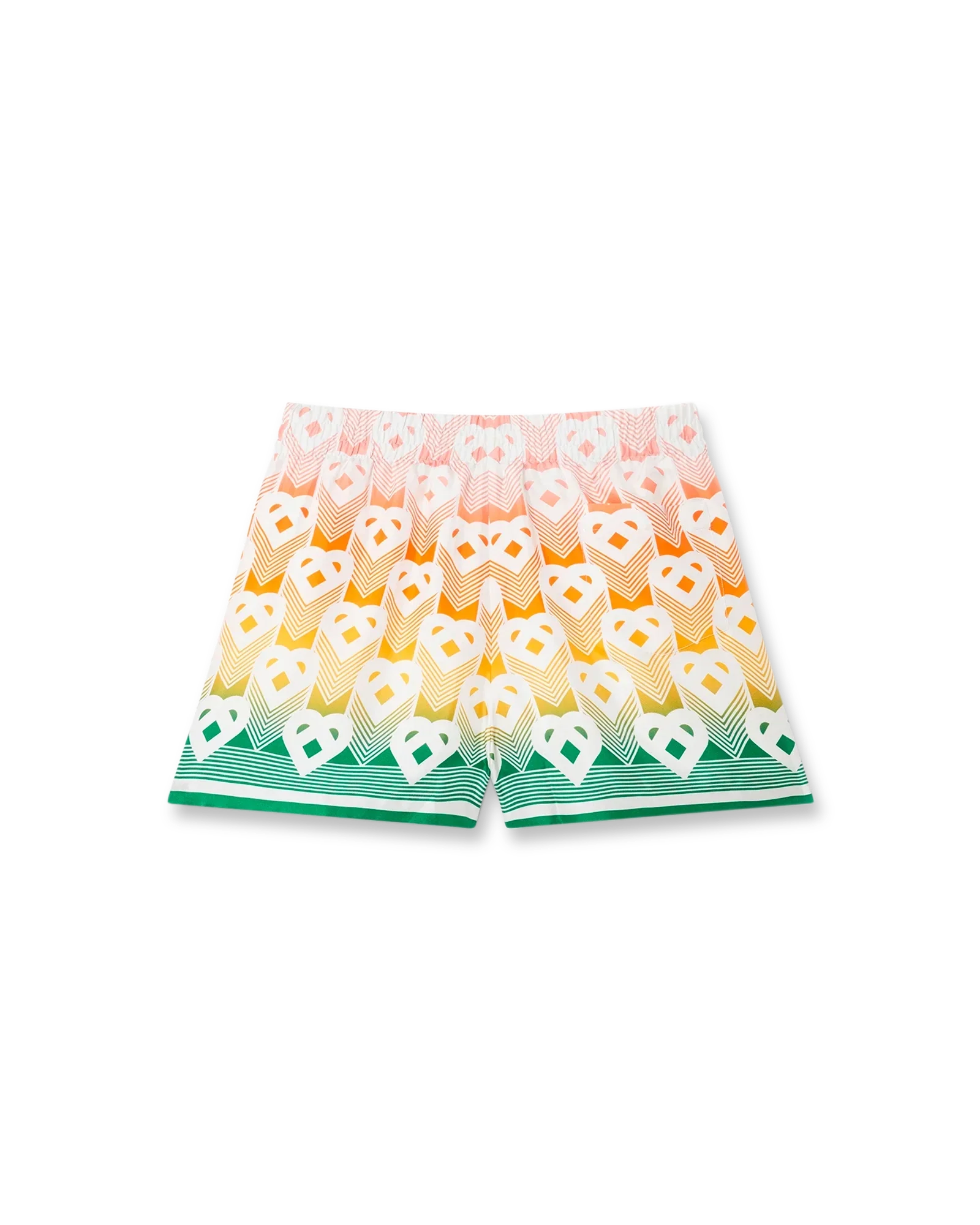 Pantalones cortos de seda con monograma de corazón degradado