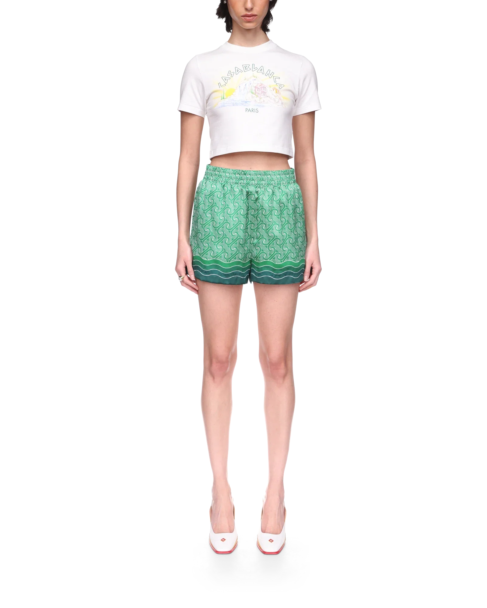 Pantalones cortos de seda con monograma de columna